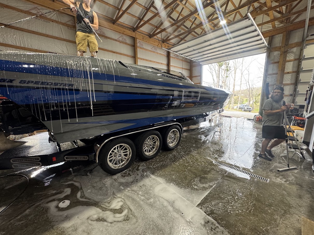 Eliminator boat at the shop