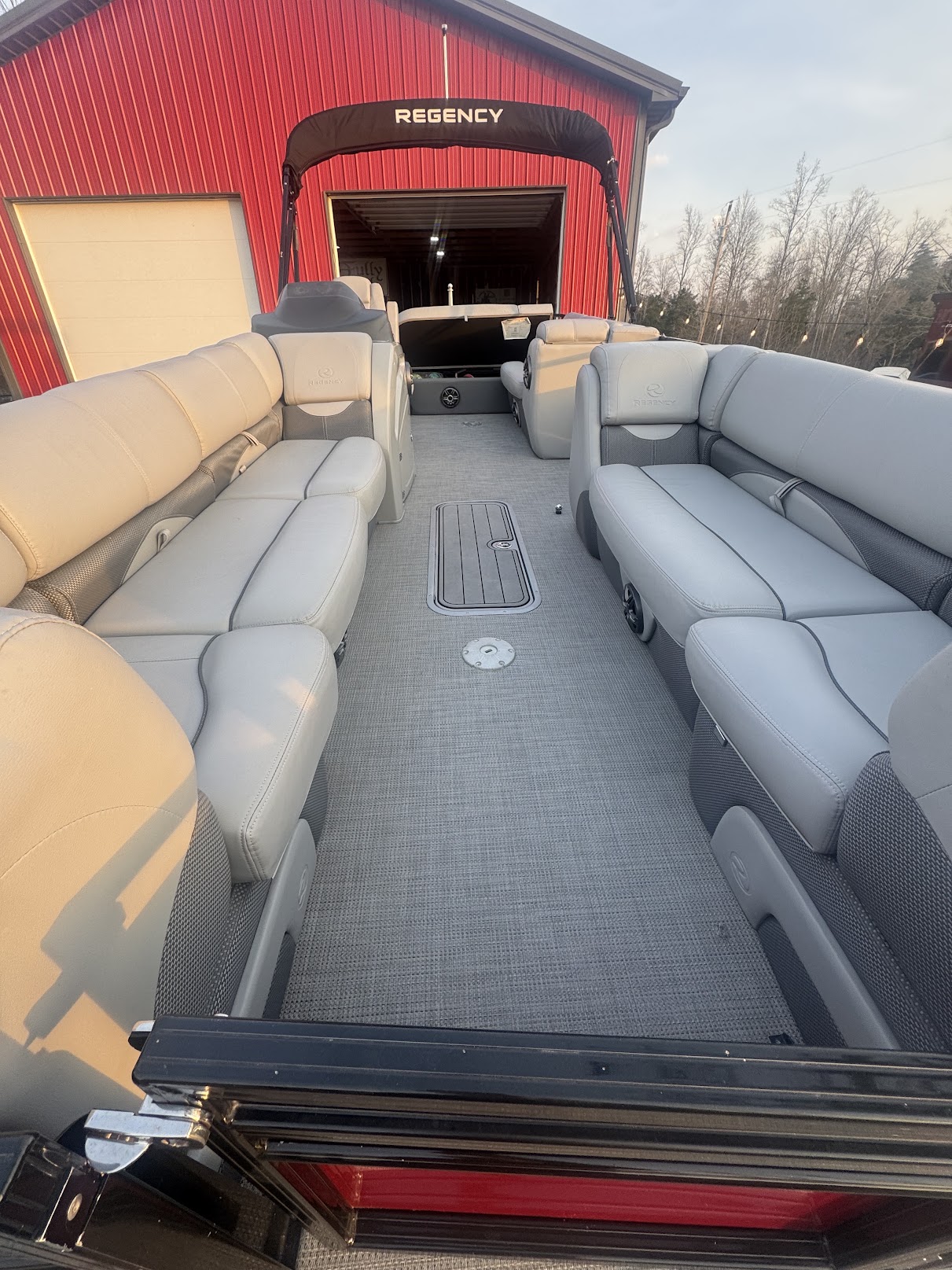 Clean pontoon boat interior seating